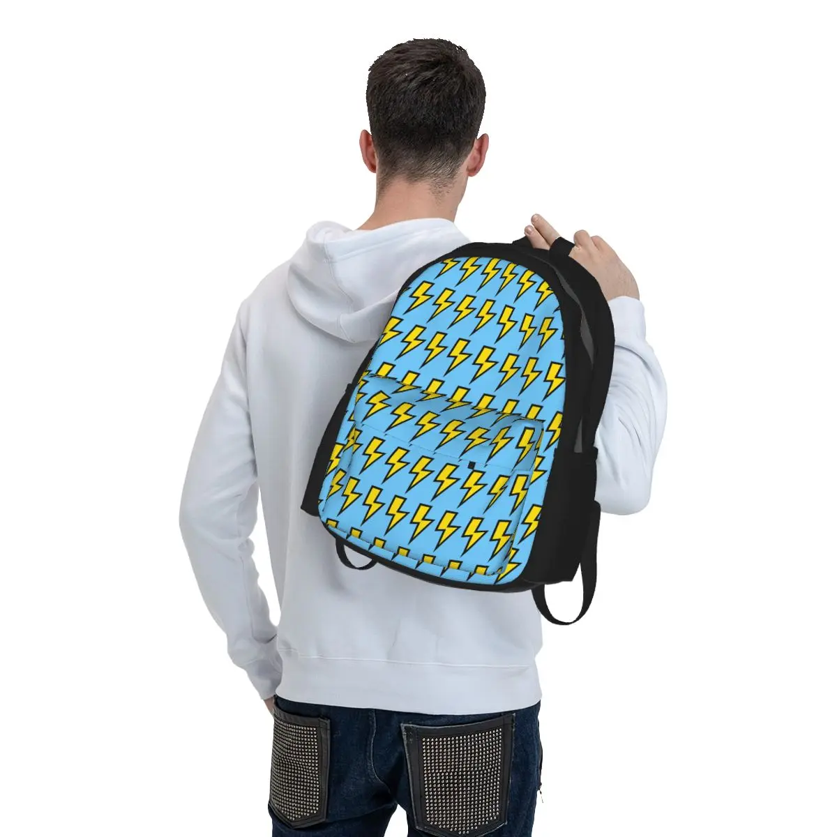 Yellow Lightning Bolts With Bright Blue Backpack Boys Girls BookBag Kids School Bag Computer Shoulder Bags for Men Women