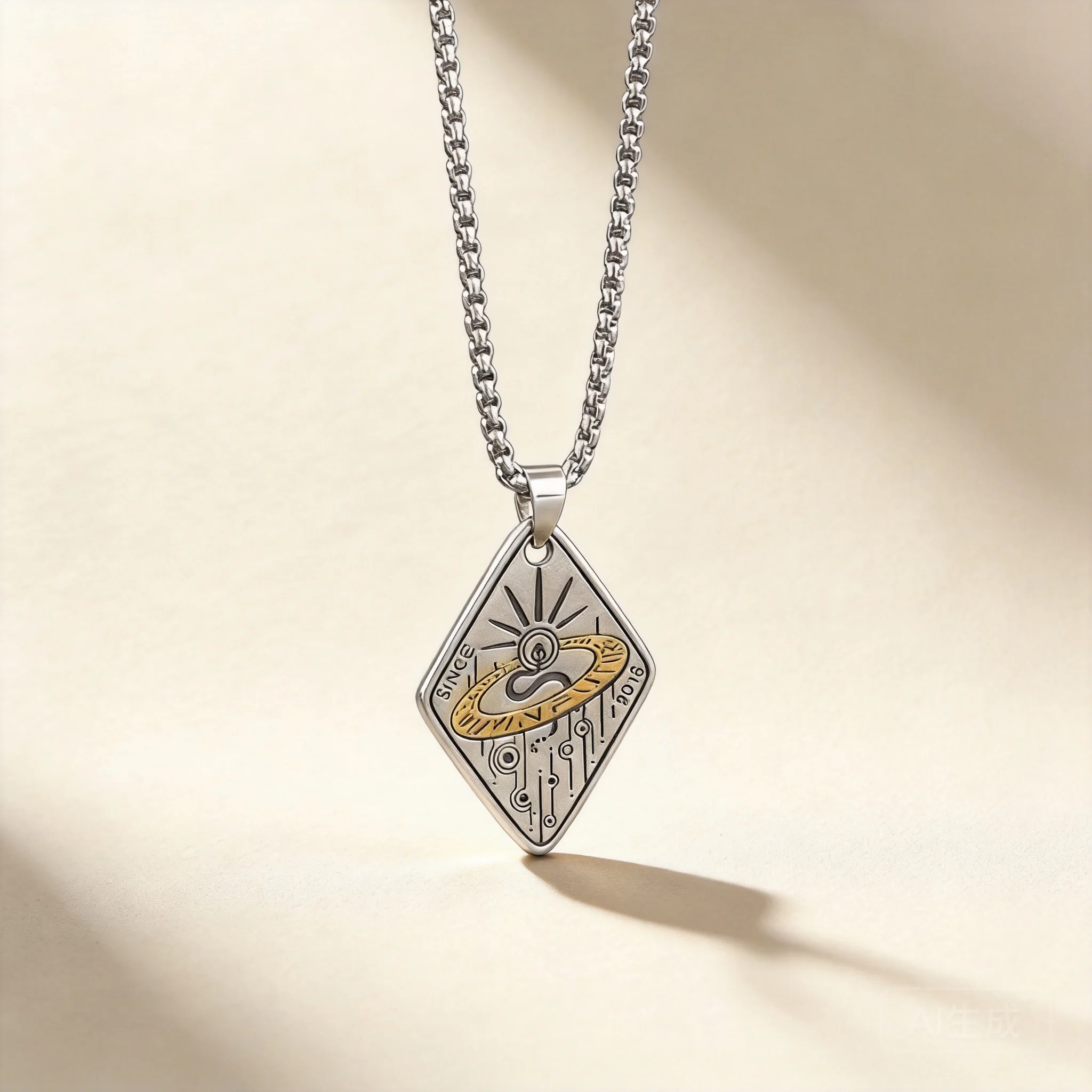 

Vintage Chinese Style Lucky Apollo Sun Rhombus Pendant Necklace For Men Punk Hip Hop Personality Clavicle Chain Fashion All Matc