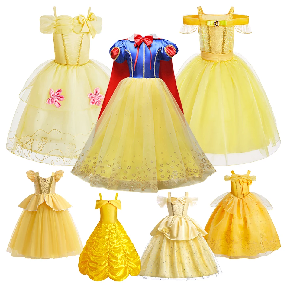 Girls Yellow Sleeveless Princess Dress Bell Girls Dresse Stage Performance Dress Halloween Carnival Party Kids Cosplay Dresses