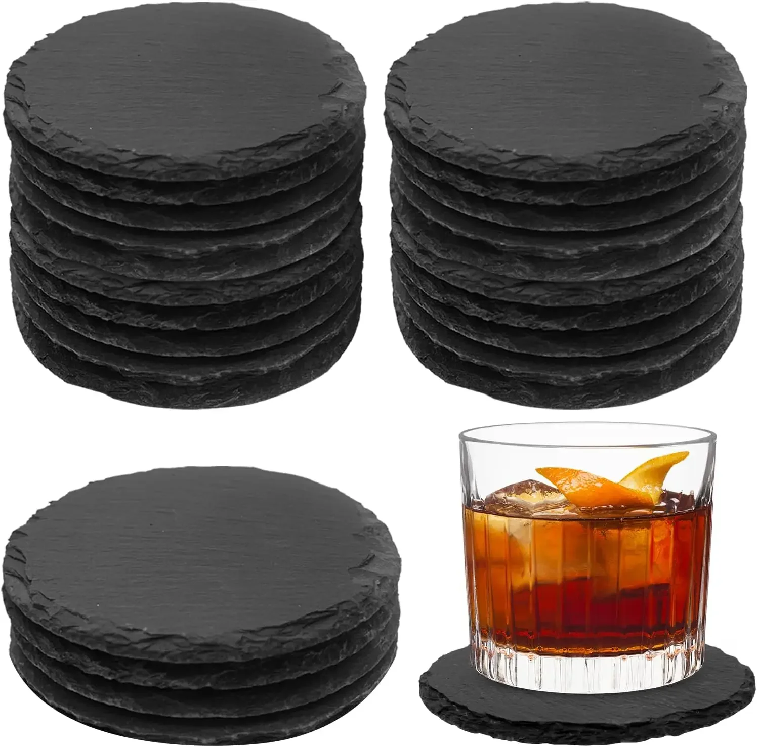 24 Pcs Slate Coasters,4 inch Black Stone Coaster Set,Blanks Handmade Coaster for Halloween,Christmas,Home Decor Drink Bar Gifts