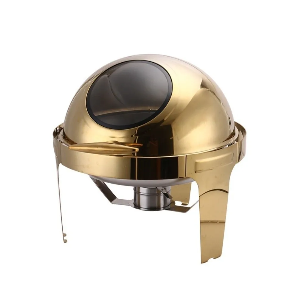 

Large Capacity Food Warmer Stove Stainless Steel Flip-Top Design Buffet Stove Roll Top Round Shape Buffet Warmer Restaurant Use