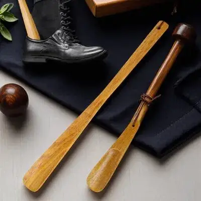 

2 pcs Wooden Shoe Horns Long Short Handle For Seniors Elderly Women Men Standing Helpers Smooth Sock Saver Boot Horns Pack