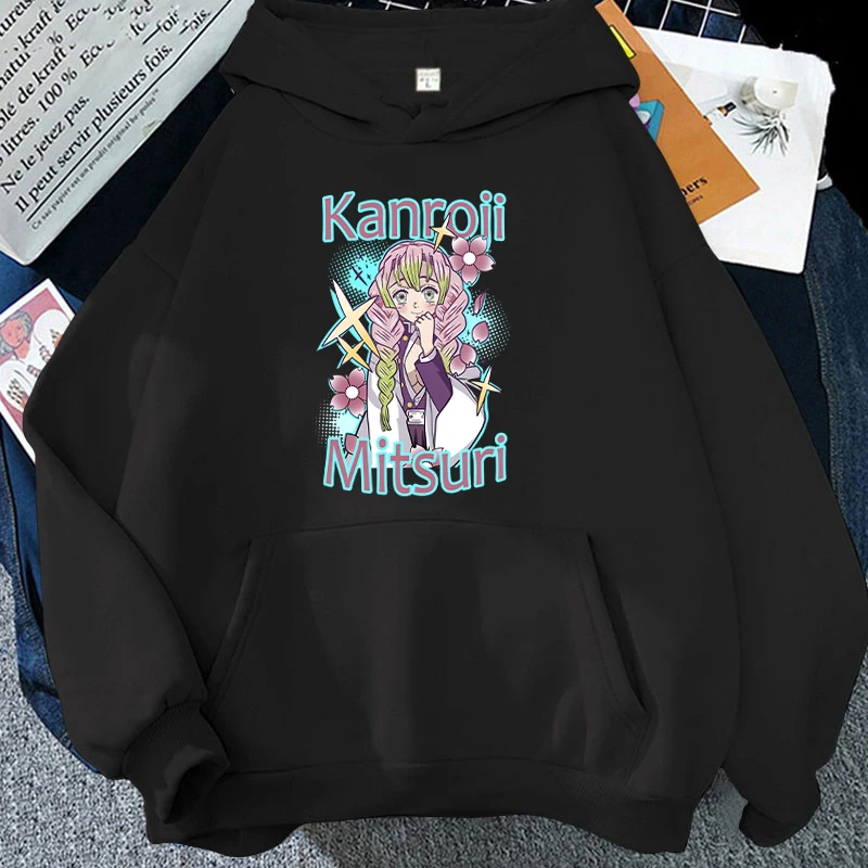 Anime Kanroji Mitsuri Print Sweatshirt Women\'S Casual Top Harajuku Fashion Hooded Sweatshirt Long Sleeve Pullover