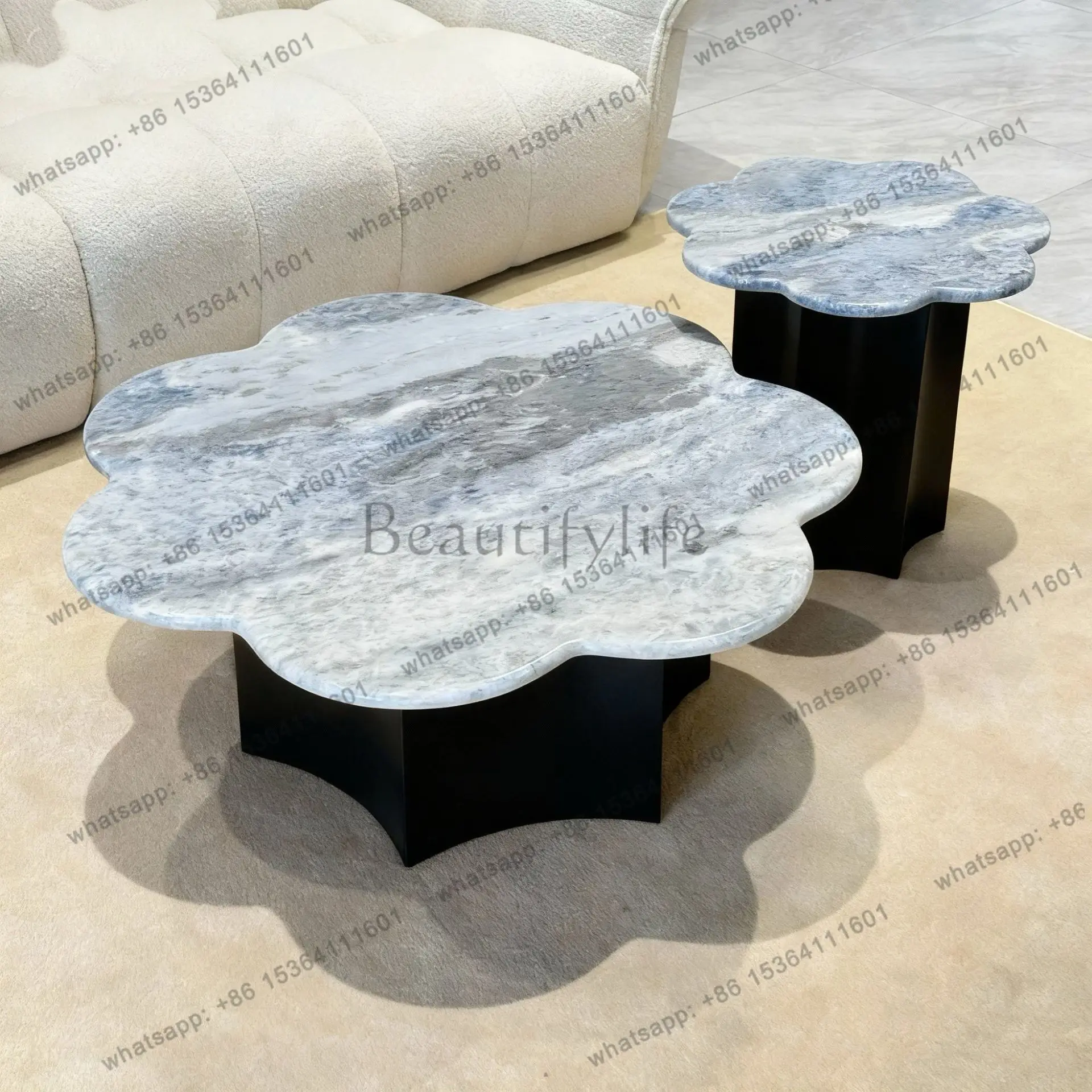 Pure handmade light luxury furniture minimalist marble square rectangular coffee table combination