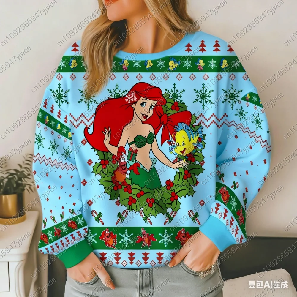 عيد ميلاد سعيد ارييل ليتل ميرميد الأميرة ربيع الخريف المرأة البلوز القمم 2025 موضة زوجين هوديي البلوز