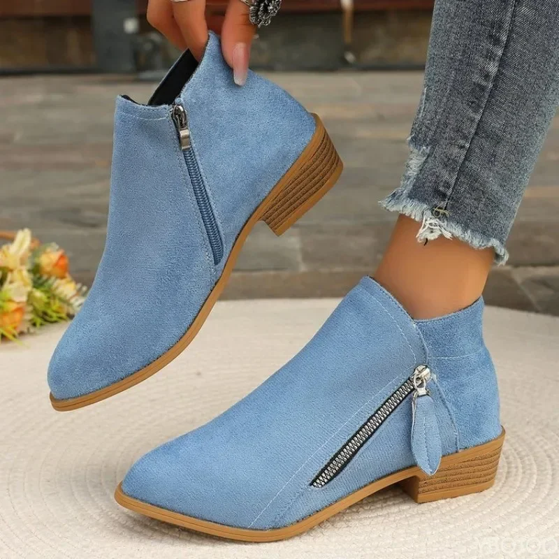 

Trendy Plus Size Chelsea Women's Boots Autumn and Winter New Item Solid Color Double Zipper Short Boots Platform Zapatos Mujer