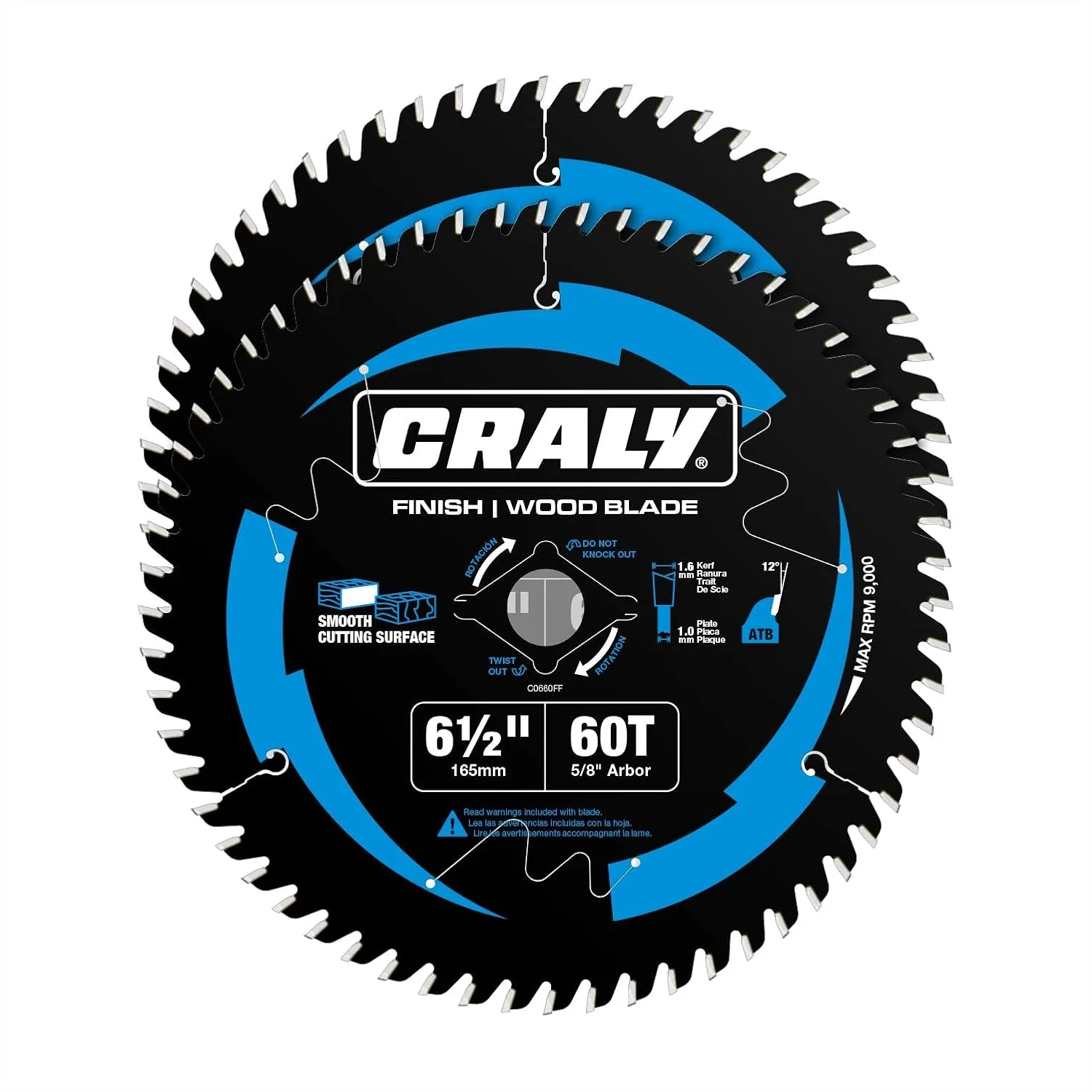 

6-1/2 Inch 60 Teeth Ultra Fine Finish Circular Saw Blade, 5/8 Inch Arbor, Carbide Tipped, Thin Kerf, for Plywood, MDF, OSB,