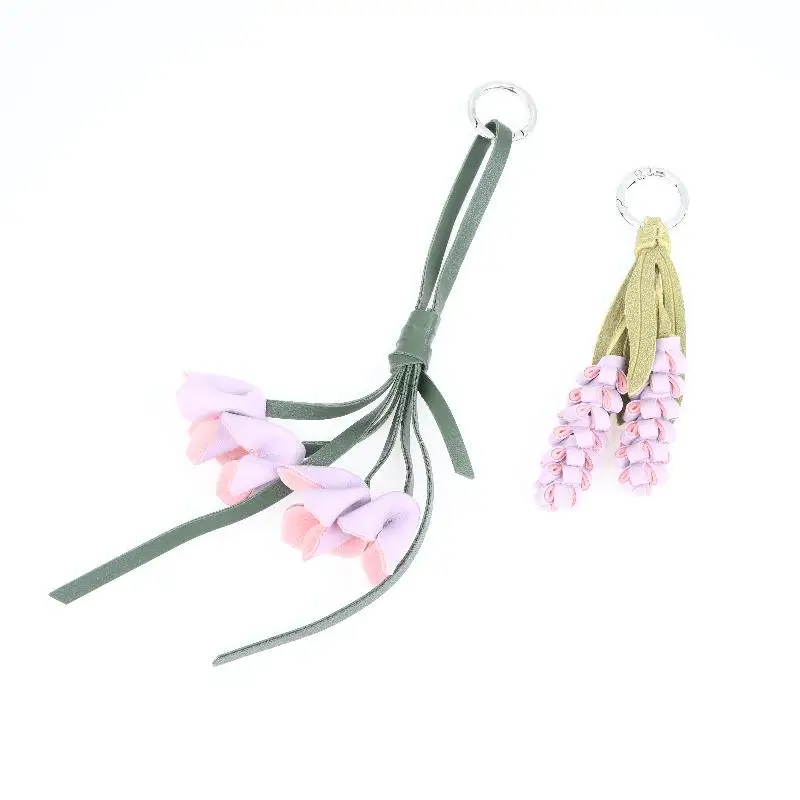 1 Stück Lila Lavendel-Osmanthus-Blumen-Schlüsselanhänger, Niedliches PU-Leder Blumen-Taschenaccessoire für Liebende/Realistische Blume/Gutes Geschenk – Detail 6