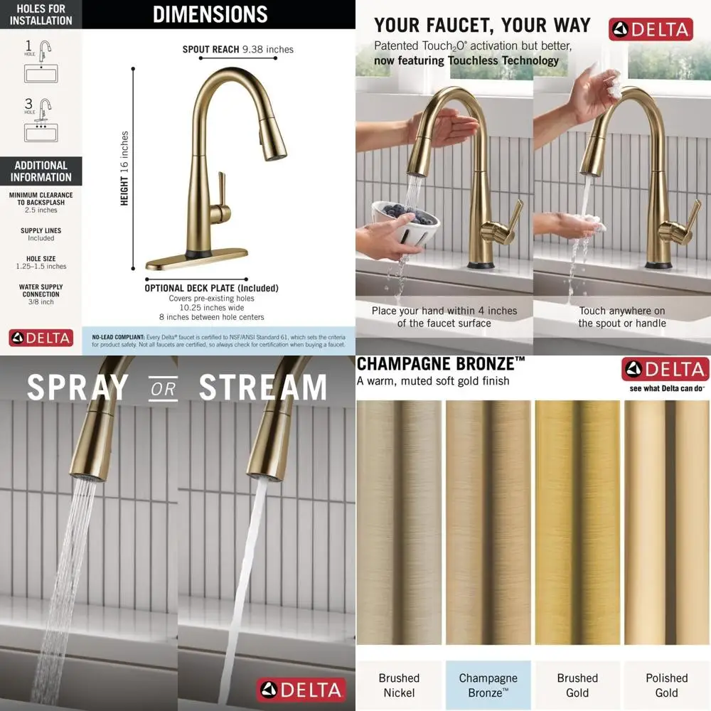 

Touchless Champagne Bronze Pull-Down Spray Kitchen Faucet with Touch Technology