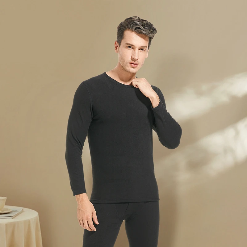 Autumn and Winter New Men\'s Cashmere Silk Soft and Comfortable Warm Underwear With Thickened Plush Set for Men and Women