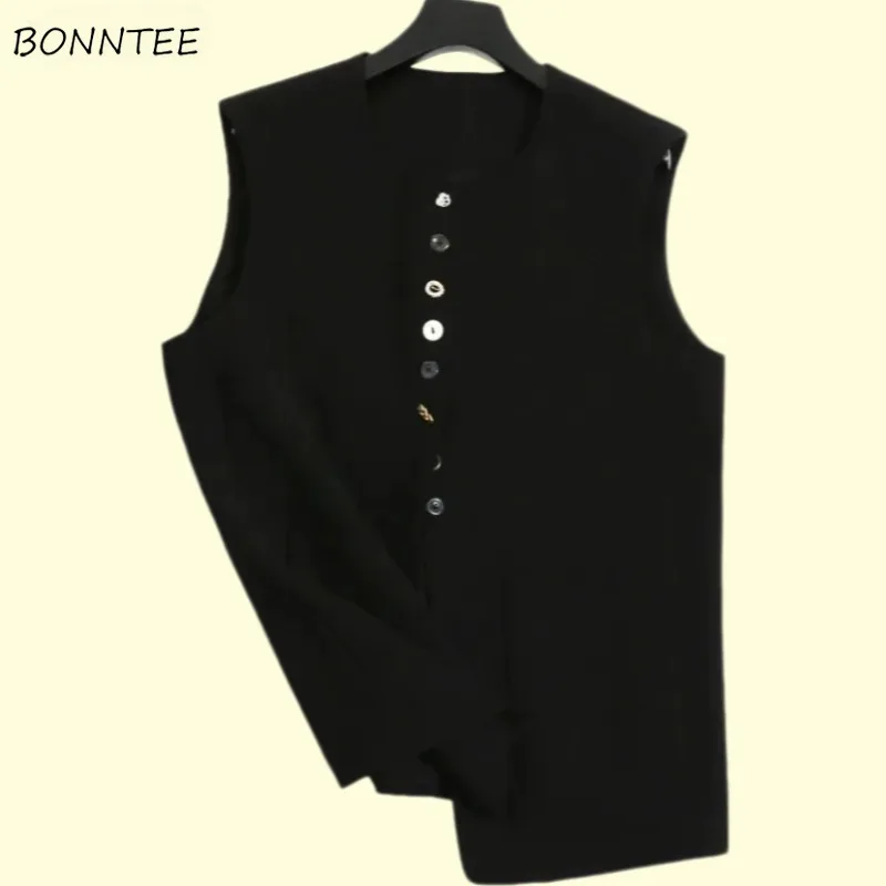 Vests Women Vintage Leisure Sleeveless Single Breasted Cool Black Young Girls Office All-match Ins Korean Style Prevalent Chic