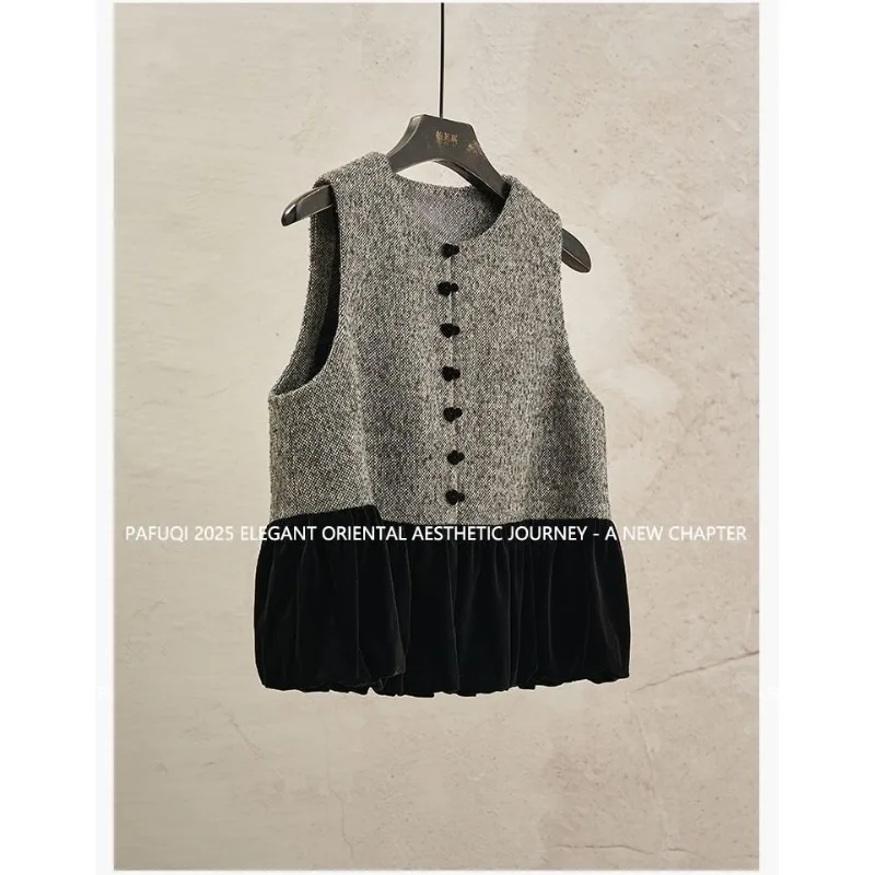 New Chinese-style Vest for Women Color-blocked Single-breasted Versatile Top Light National Style Women's Clothing