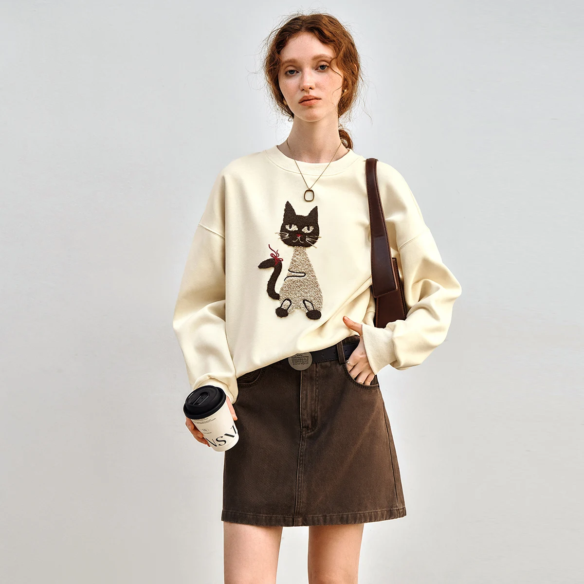 OLrain Knitted Sweatshirt For Women 2025 Autumn Fashion Cartoon Embroidery Drop Sleeve Commute Tops Female Clothing N57CR96233