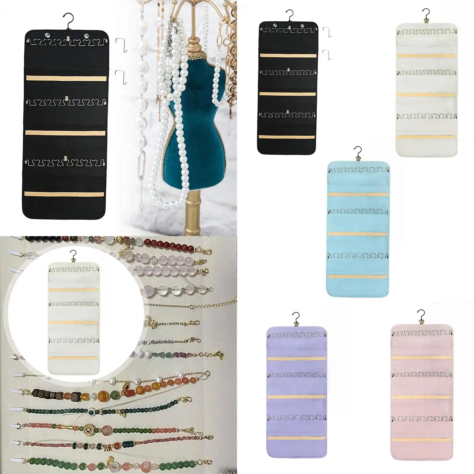 

Earrings Rings Hanger, Double Sided Jewelry Holder, Jewelry Roll and 48 Pockets for Door Bracelet