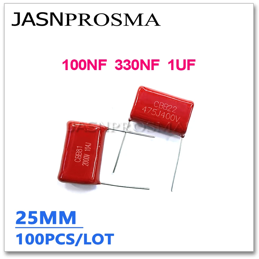 

JASNPROSMA CBB capacitor pitch 25MM 630V 1600V 2000V 2KV 100PCS 100NF 330NF 1UF 0.1UF 0.33UF 104J 334J 105J 5% Metallized Film