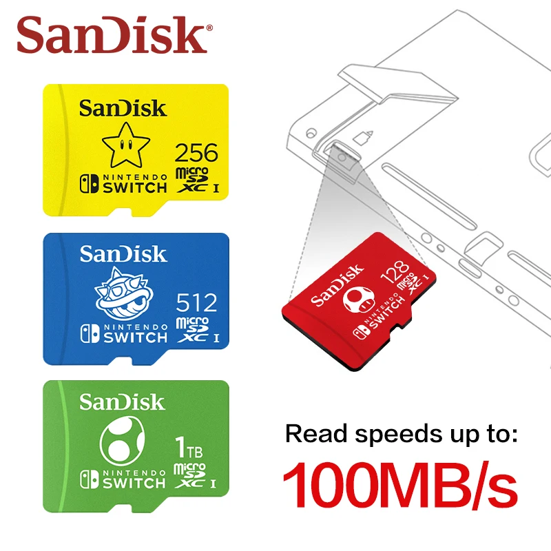 SanDisk Nintendo-Licensed microSDXC Memory Card For Nintendo Switch 128G 256G 512G 1T Read 100MB/s Compatible with Game Console