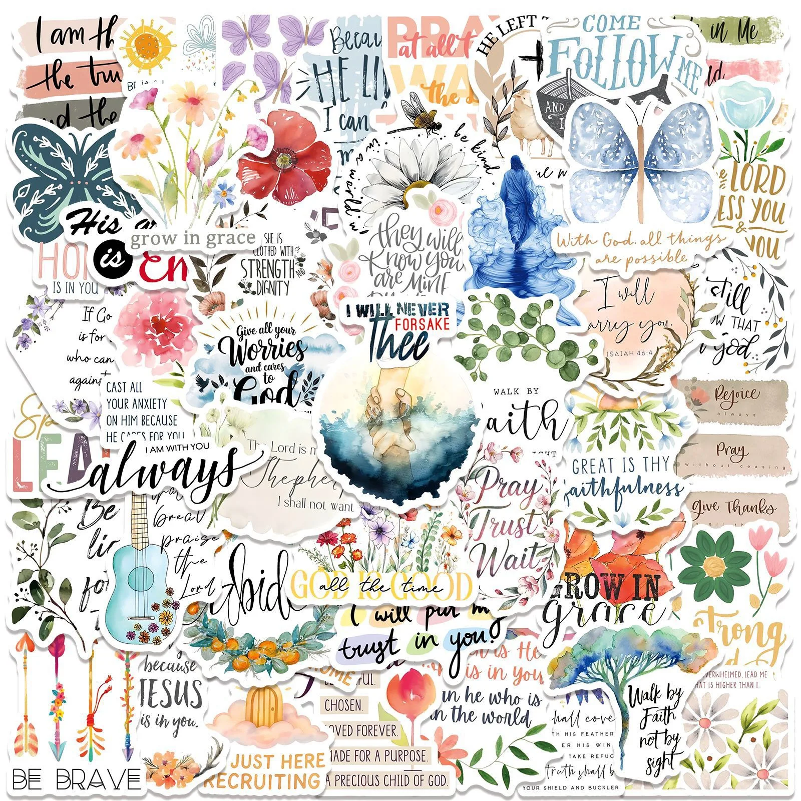 

10/50pcs Inspirational Jesus Phrase Graffiti Stickers Bible Verse Faith Decals DIY Water Bottles Laptop Pad Phone Refrigerator