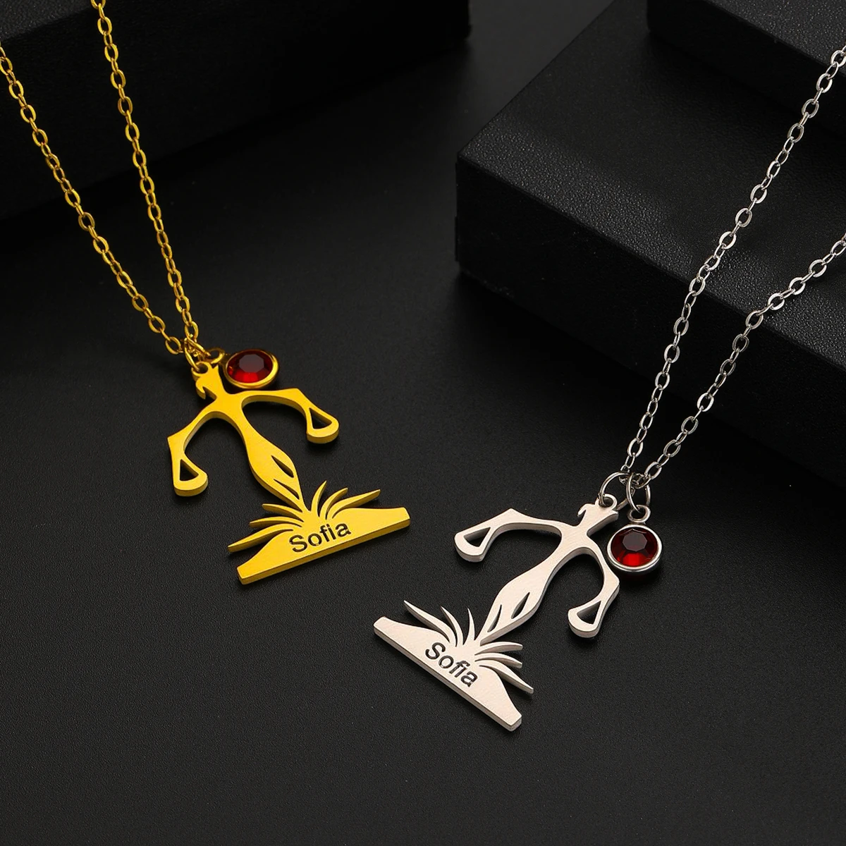 

Todorova Custom Name Necklace for Women Stainless Steel Jewelry Celestial Balance Pendant Choker Chain Personalized Gift