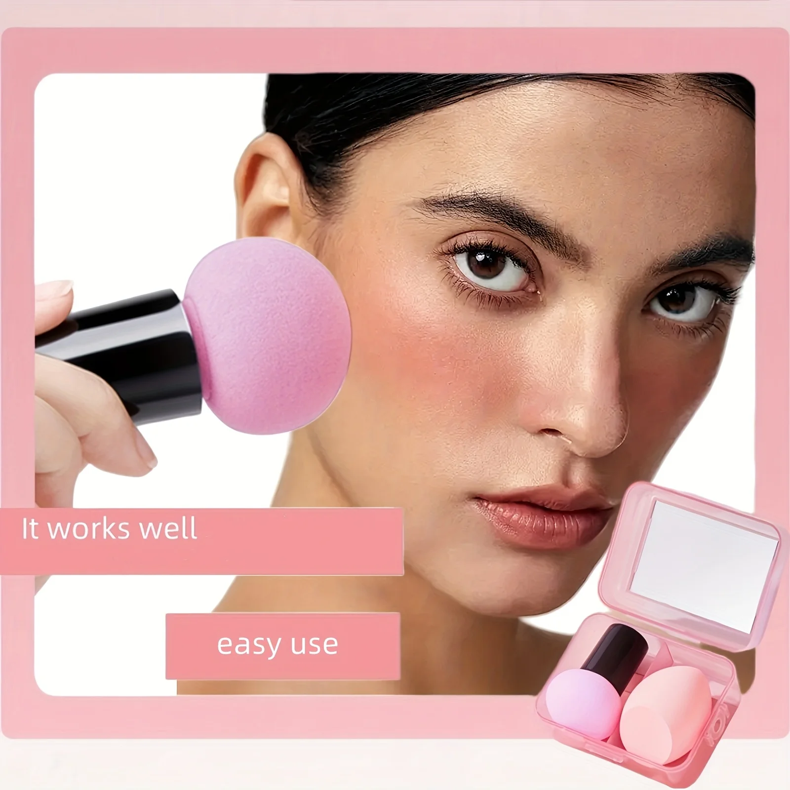 メイクアップミラーとメイクアップスポンジの2点セット、ミラー収納ボックス付きマッシュルームヘッドメイクアップスポンジセット、ウェットおよびドライパウダーパフ