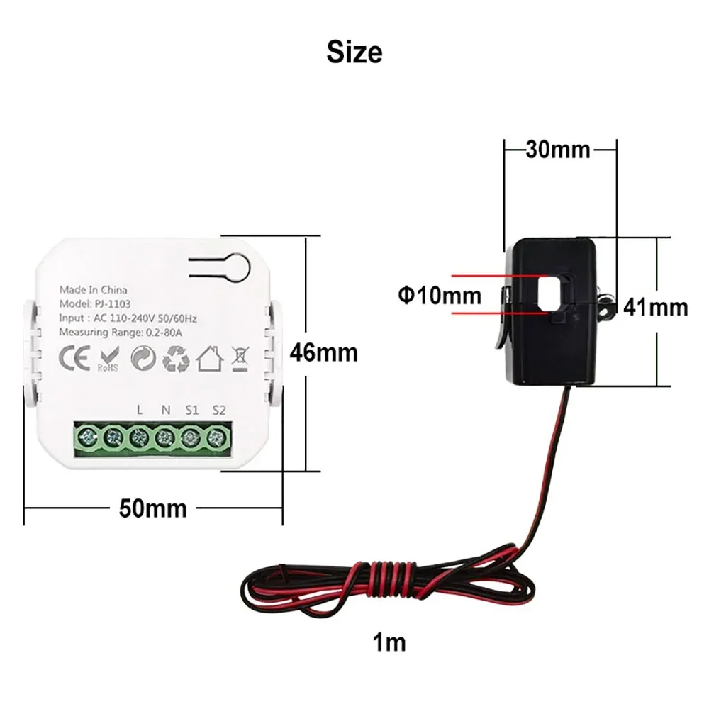 Tuya Smart Life WiFi Digital Energy Meter 80A with Current Transformer Clamp APP Power Electricity Consumption Monitor 110V 240V