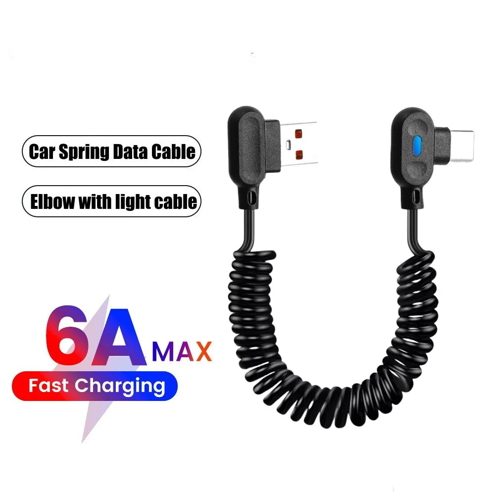 6A Typ C Kabel Dehnbare Feder Lade Doppel Ellenbogen Ladegerät Datenkabel Für Samsung S25 Xiaomi Huawei USB A zu Typ C Draht