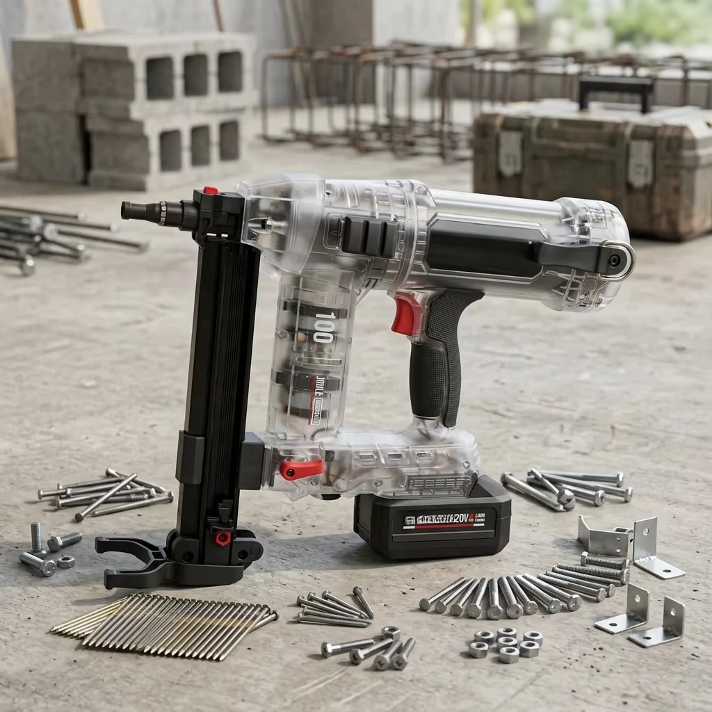 Cordless No Lithium Brushless Steel Concrete Cordless Fastener Tool 20V  Battery Nailer Gun 100J 15-40mm