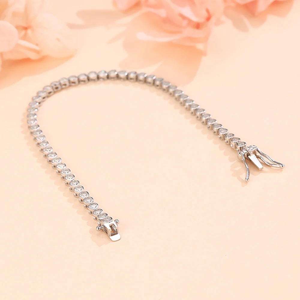 مجموعة الحافة على شكل قلب الماس مويسانيتي سوار التنس للنساء 925 فضة الزفاف الإسورة مجوهرات مع شهادة #2