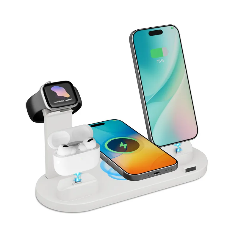 

Настольная беспроводная зарядная станция типа C/Micro-USB для iPhone 17, 16, 15, 14, 13, 12, 11, Samsung Xiaomi Airpods Pro4, 3, подставка для быстрой зарядки