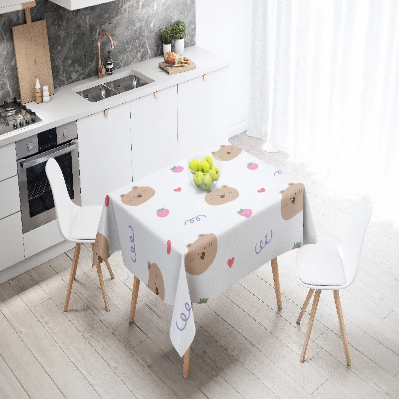 Cartoon Teddy Bear Cute Printed Tablecloth Waterproof and Oil Resistant Restaurant Home TV Cabinet Coffee Table Dustproof Cloth