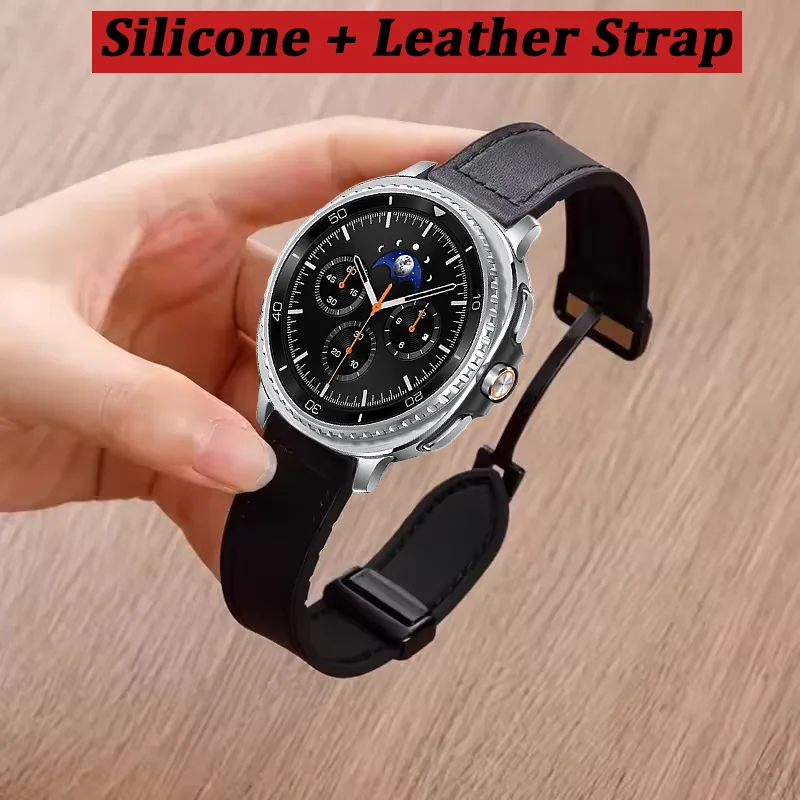 Correa de silicona + cuero para Samsung Galaxy Watch 8 44mm 40mm 8 Classic 46mm pulsera magnética Galaxy Watch Ultra 2025 47mm Correa