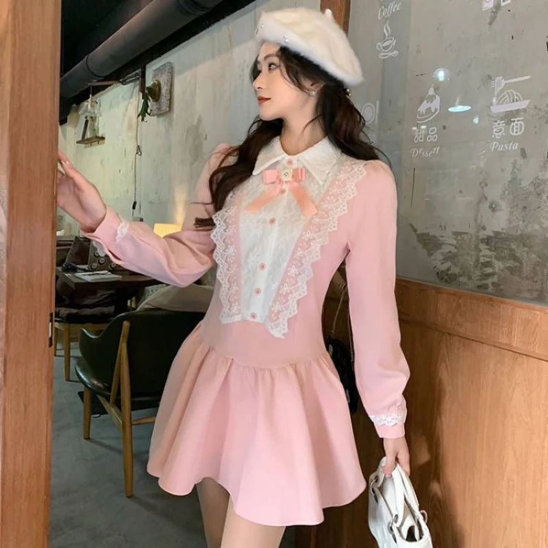 Mini Dresses Women Advanced Temperament Aesthetic All-match Hotsweet Long Sleeve French Hepburn Style High Waist Summer Fashion