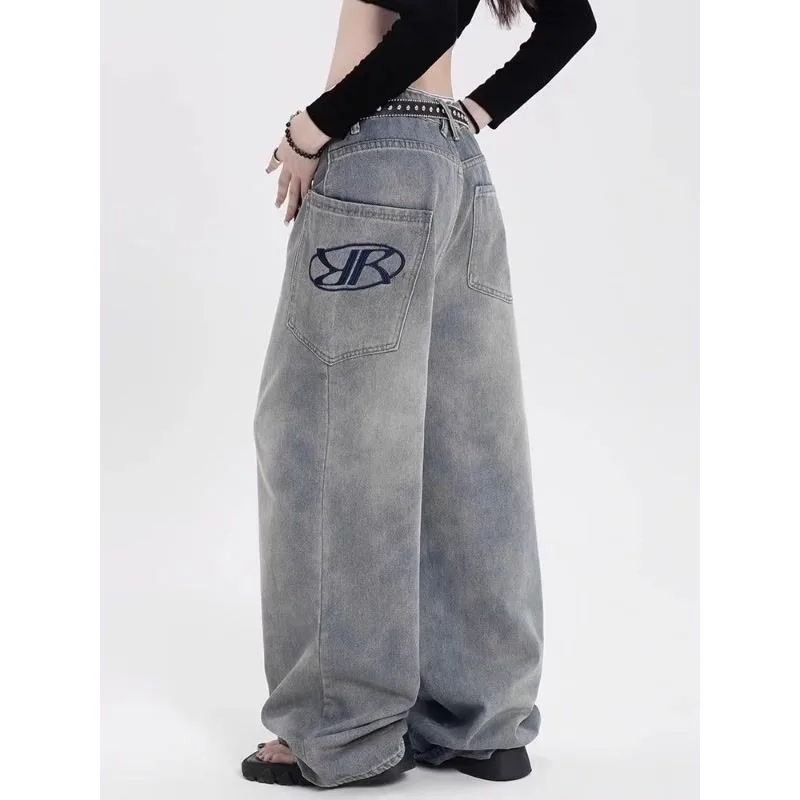 

American Retro Washed Jeans Men and Women Letters Embroidered High Street Loose Versatile Wide Leg Casual Pants Fall New Pants