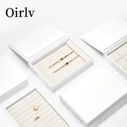 Oirlv White Jewelry Trays With Flip Lid Beige Ring Necklace Bracelet Bangle Storage Box Stackable White Jewelry Box Organizer