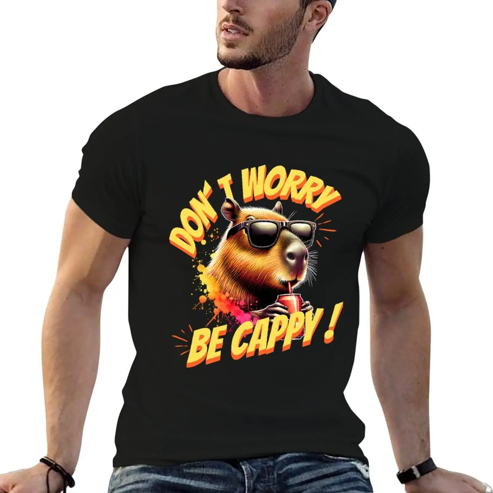 

Funny Capybara, Don′t Worry Be Cappy! T-Shirt anime tshirt anime t shirts oversize T-Shirt