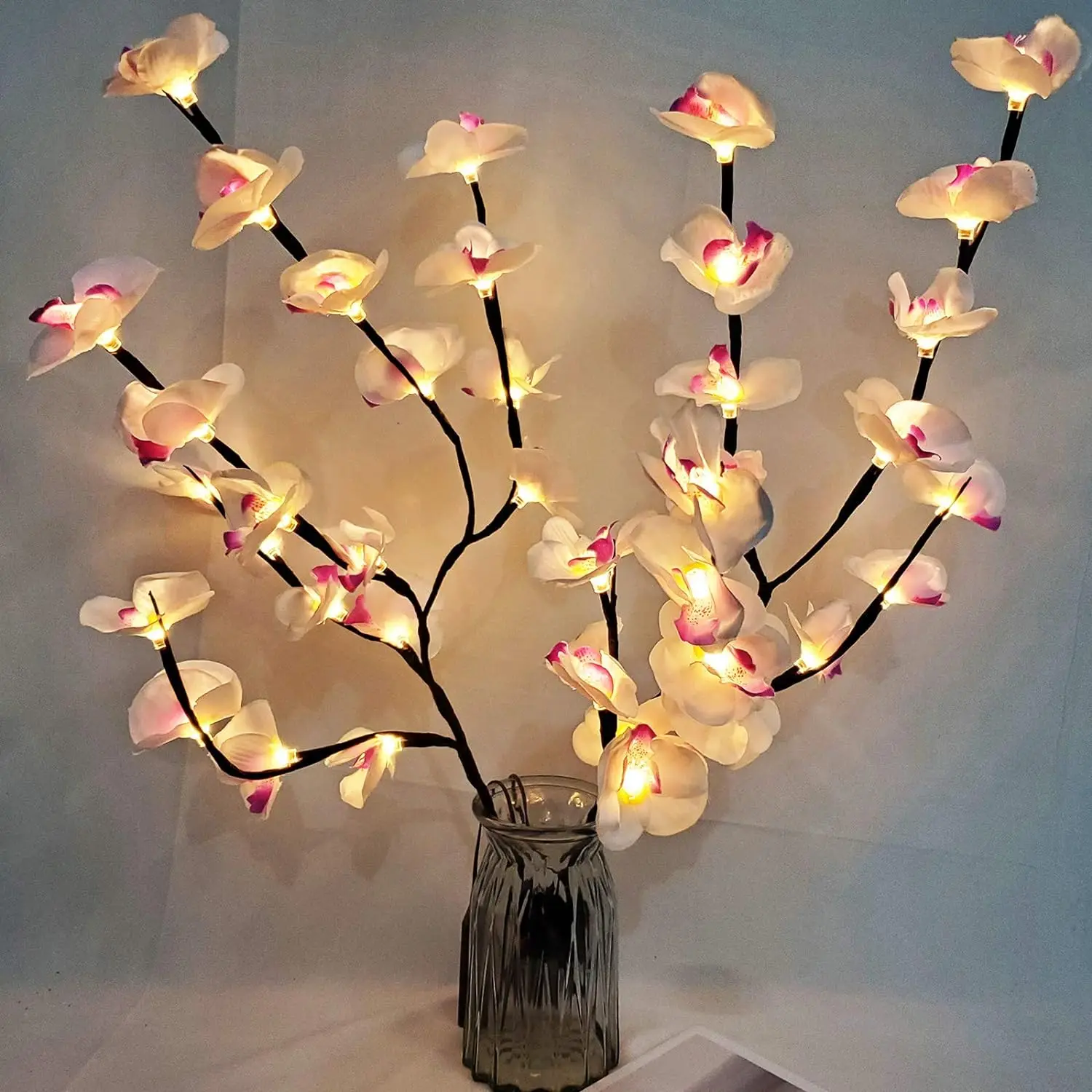 1 Pack White&Purple Butterfly Orchid Tree Light LED Lights Battery Powered Tree Lamp Lighted For Room Home Romantic Decoration