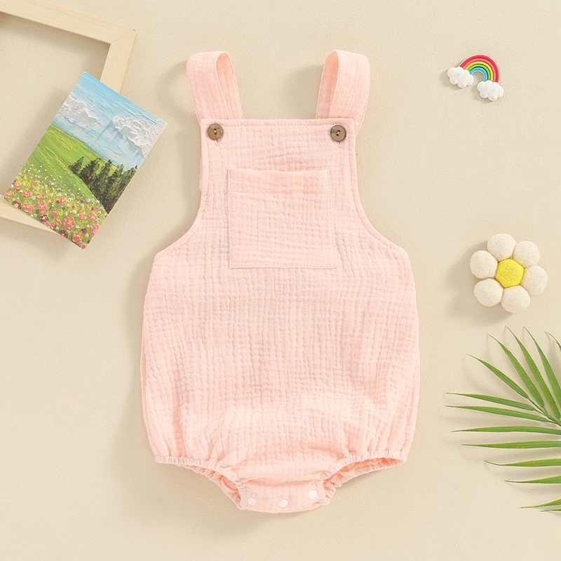 Neugeborenen Baby Mädchen Jungen Sommer Outfit Kleidung Baumwolle Leinen Strampler Einfarbig Ärmellose Backless Bodysuit Overalls