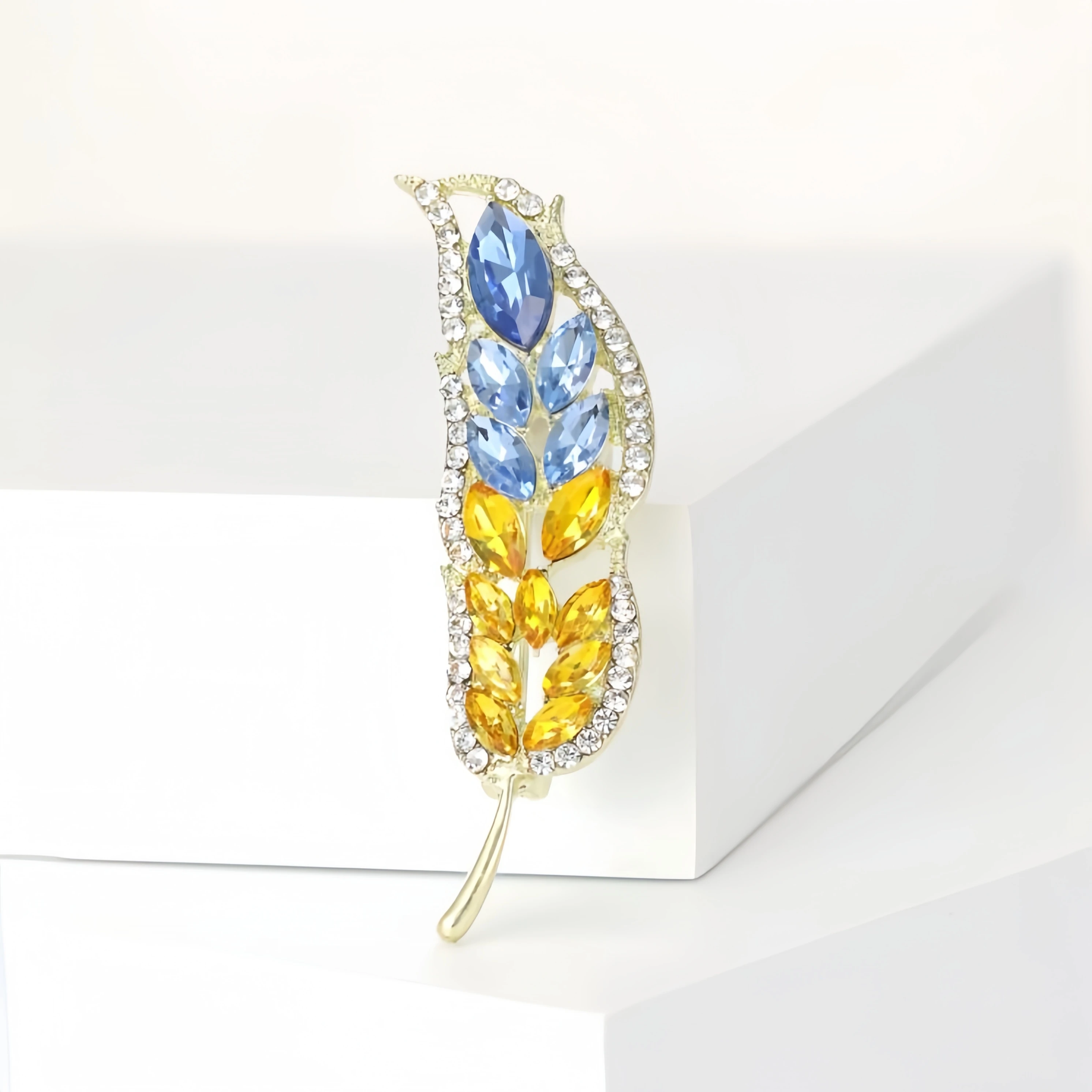 Dmari Ukraine Style Brooch Luxury Zircon Wheat Brooch Pin 4-Color Ear Of Wheat Lapel Pin Gift For Friend Casual Clothing