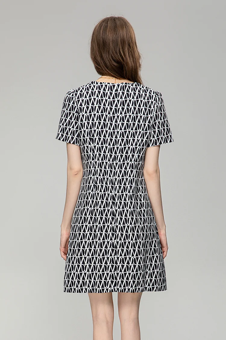 New Fashion Designer Summer Elegant Simplicity Women's O-Neck Short Sleeve Diamond Geometric Print Mini Dress