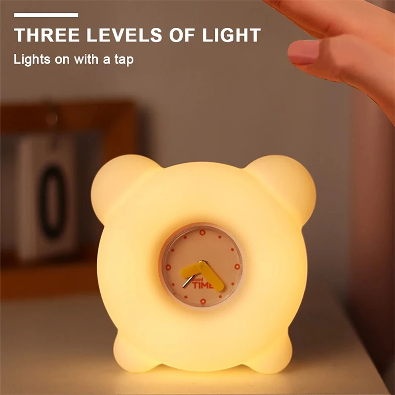 Sensor de toque escurecimento despertador Luzes noturnas LED Lâmpadas Pat de silicone Lâmpada de mesa ajustável para criança Decoração de quarto bonito Presente Timing