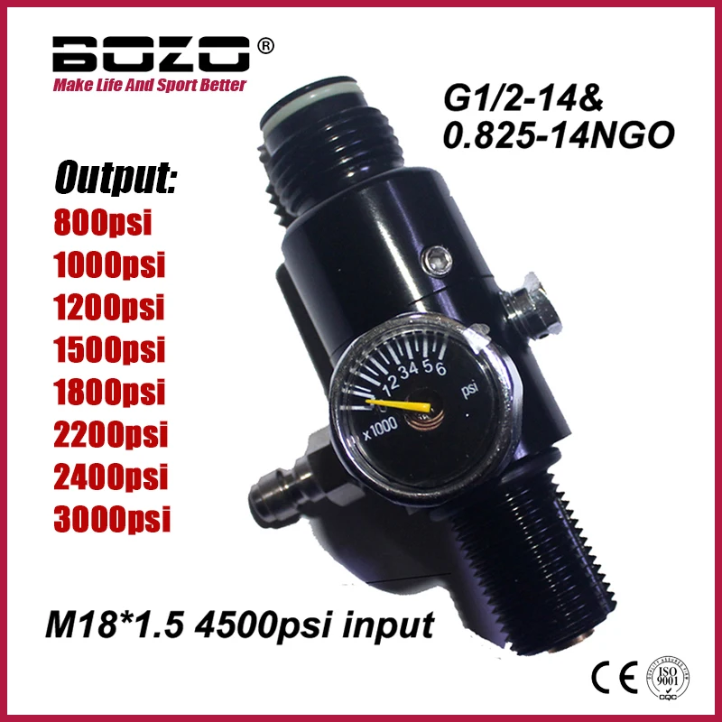 

HPA 4500psi Cylinder Air Tank Regulator Valve Output 800psi to 3000psi M18*1.5 Diving Mountain Climbing Homebrow