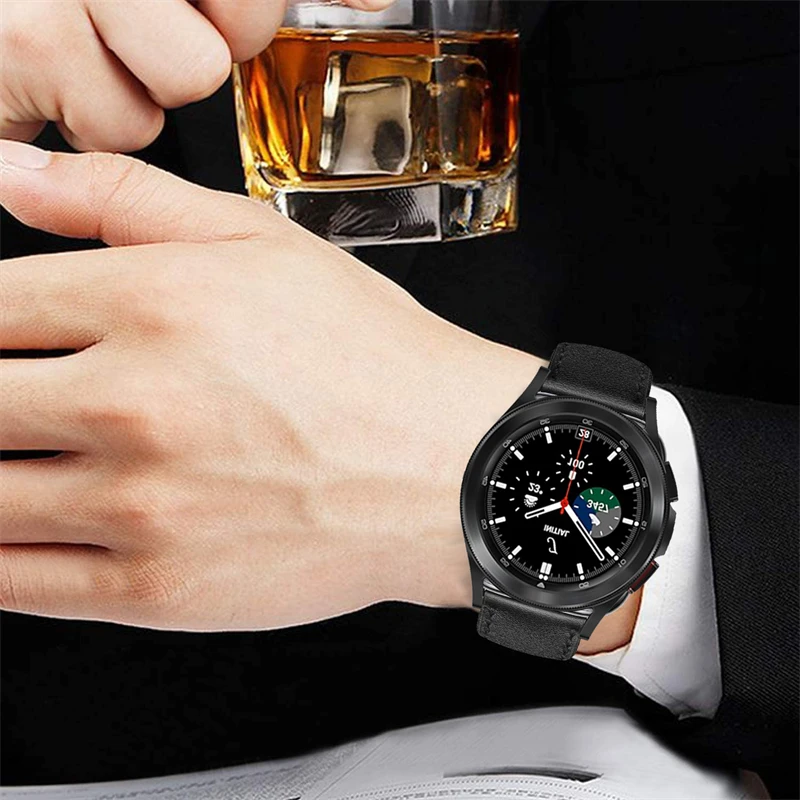 สายหนังสําหรับ Samsung Galaxy 4/5/6/7 Huawei Watch 4/3/GT5-4-3-2 46 มม.สบายสร้อยข้อมือ Correa Amazfit GTR 4 3/GTS 4 Band