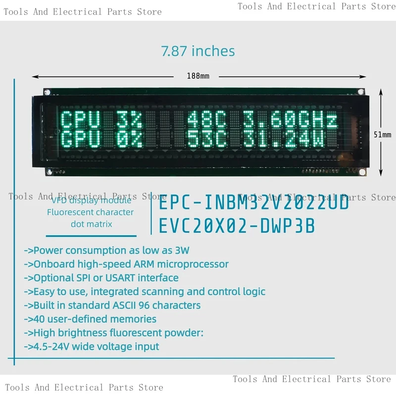 7.87-Inch VFD Display VFD2002 Module Chassis Secondary Screen AIDA64 Performance Monitor