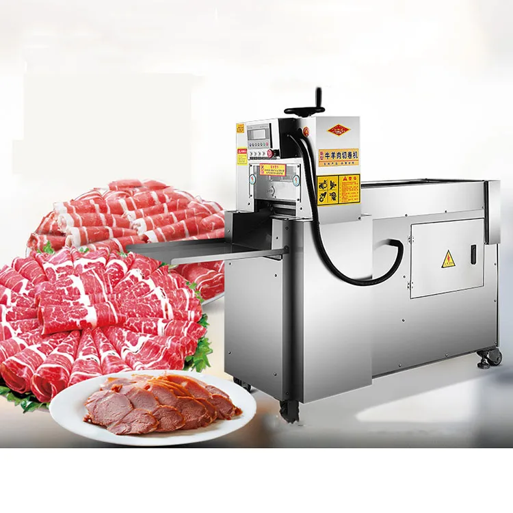 Commercial Stainless Steel Full Automatic CNC Lamb Roll Bacon Slicer Cutting Frozen Meat Slicing Machine With Conveyor Belt