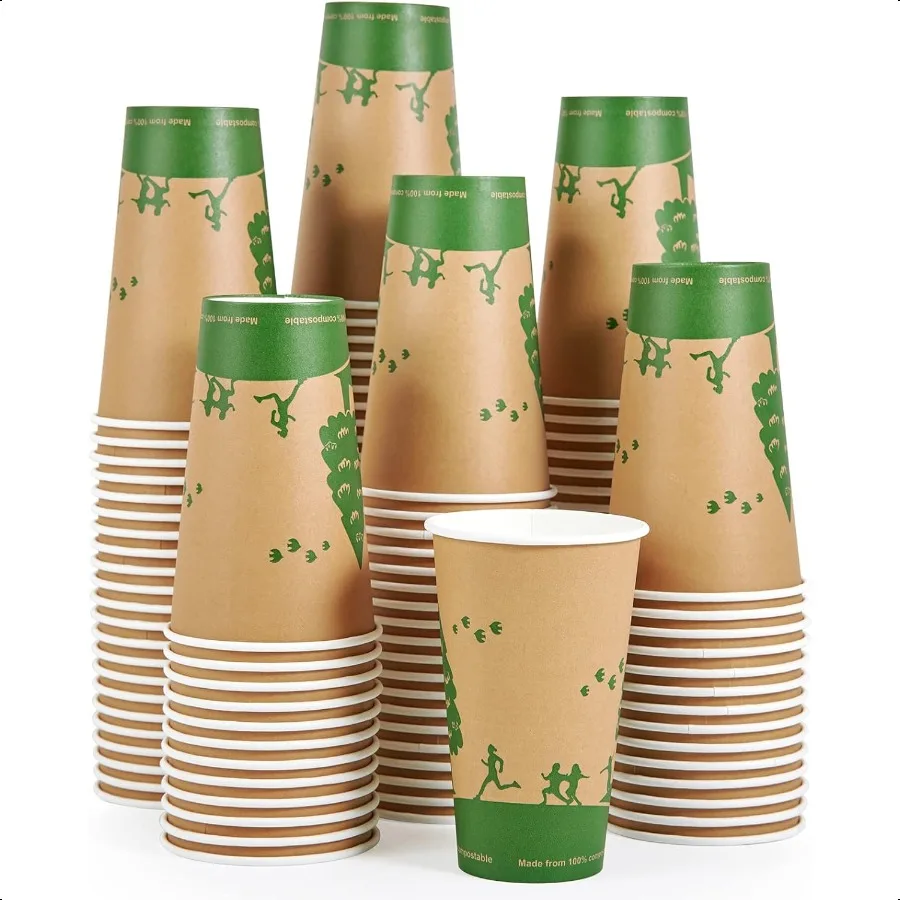 

210 Count 16 oz Paper Cups 100 Compostable Paper Coffee Cups with PLA Lined Biodegradable Hot Paper Cups for Party Picnic Trav