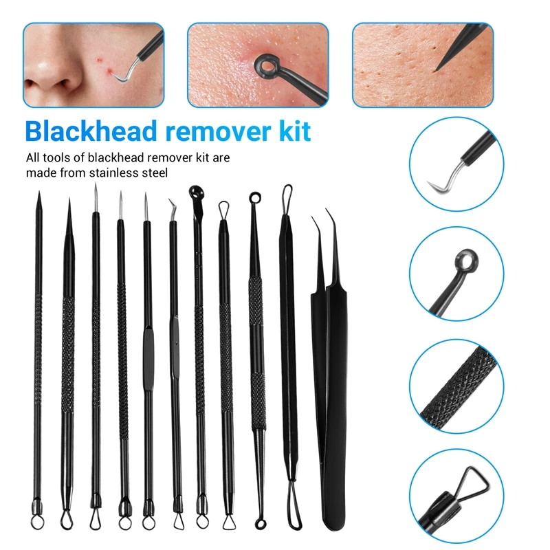 Kit d'outils pour enlever les points noirs, 11 pièces, outil d'extraction de boutons, Kit d'acné pour points noirs