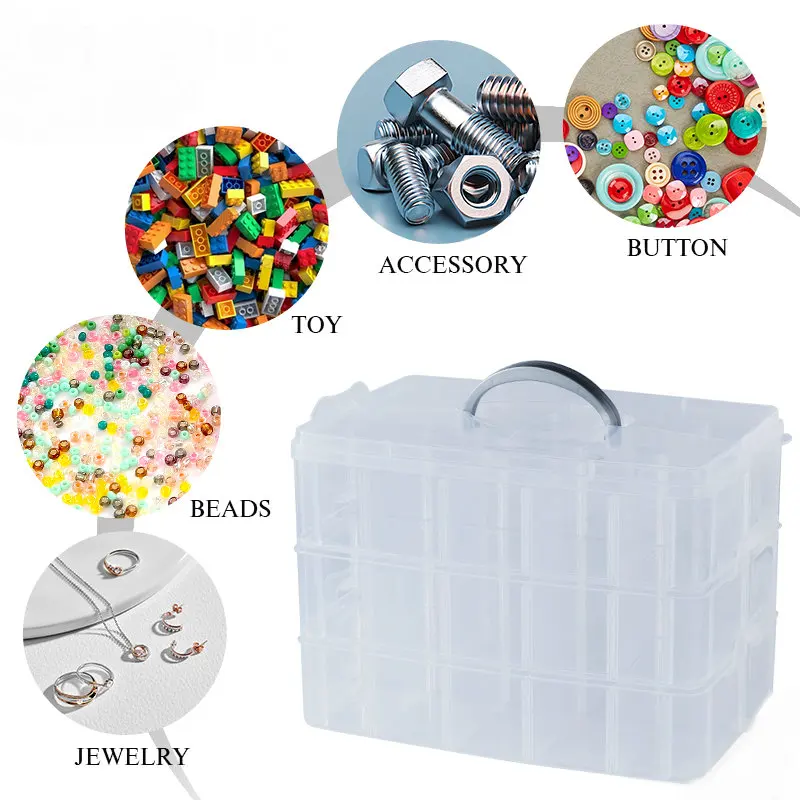 

3-Tier Craft Storage Container, Stackable Organizer Box with Dividers for Art Supplies, Beads, Washi Tapes, Jewelry Accessories