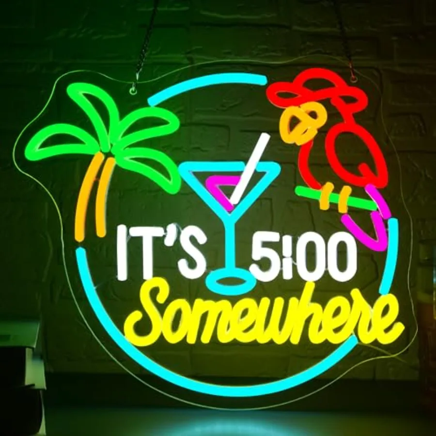 

Its 5 Oclock Somewhere Neon Sign for Wall Decor Dimmable LED Light Home Beer Bar Decor Palm Tree Sun Beach Neon Signs for Man C