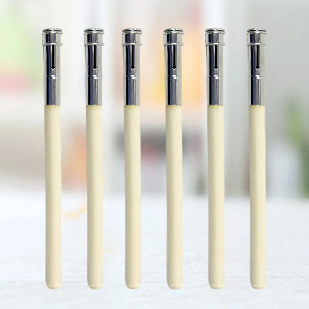 6Pcs Premium Pencil Extender with Wooden Handle and Nickel-Plated for Round Hexagonal Pencils Art Drawing Writing