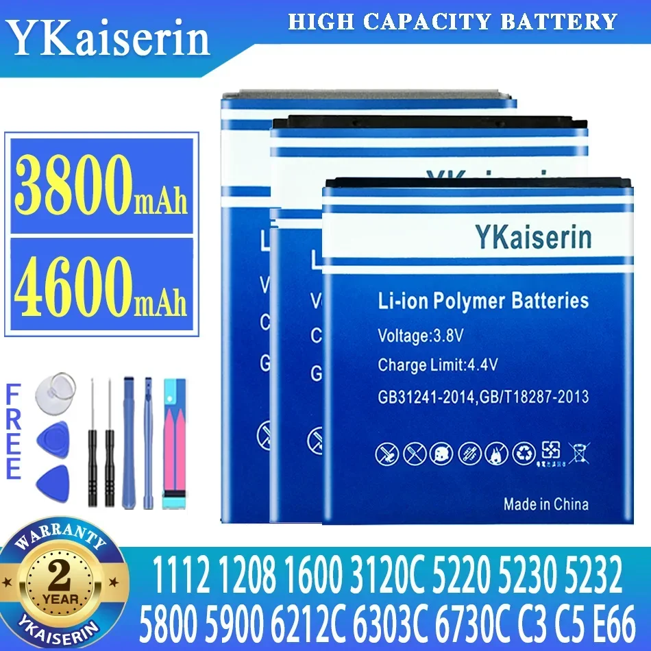 

YKaiserin Battery BL-5C BL-4U BL-5J BL-5CT For Nokia E66 3120C 6212C 1112 1208 1600 6303C 5220 6730c C5 5230 5232 5800 5900 C3