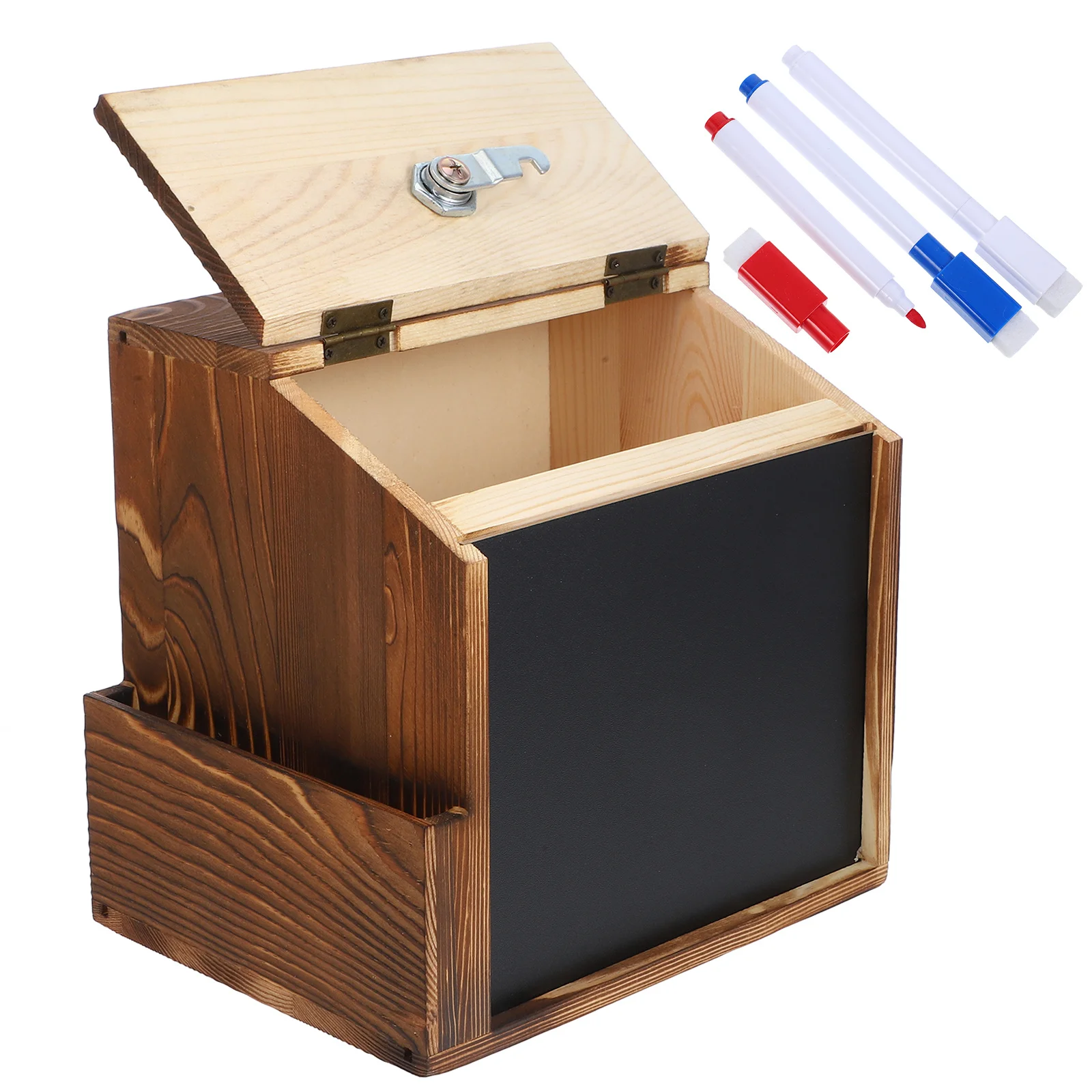 Vintage Wood Wall Mount Suggestion Donation Ballot Box Lockable Chalkboard Surface Home Office School Feedback Collection